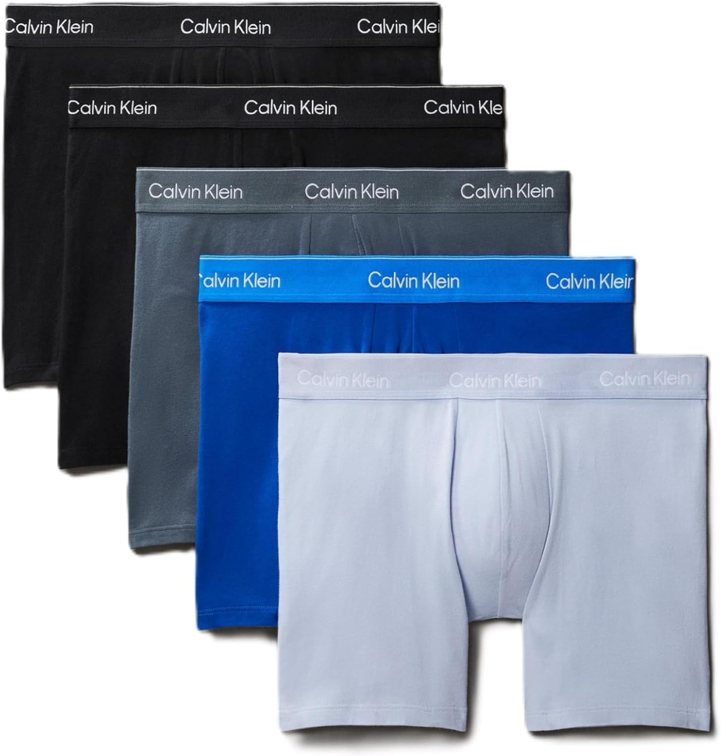 Комплект из 5 мужских трусов-боксеров Calvin Klein Icon из хлопка и эластичного хлопка, 2 Black, 1 Royalty, 1 Casual Blue, 1 Turbulence
Комплект из 5 мужских трусов-боксеров Calvin Klein Icon из хлопка и эластичного хлопка, 2 Black, 1 Royalty, 1 Casual Blue, 1 Turbulence