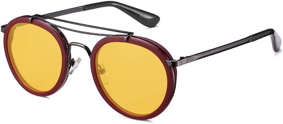 Винтажные солнцезащитные очки в стиле стимпанк с двойной перемычкой, круглые, поляризованные, в дизайнерской металлической оправе, для женщин и мужчин 2020 VentiVenti, Round Claret Frame/Yellow Lens
Винтажные солнцезащитные очки в стиле стимпанк с двойной перемычкой, круглые, поляризованные, в дизайнерской металлической оправе, для женщин и мужчин 2020 VentiVenti, Round Claret Frame/Yellow Lens