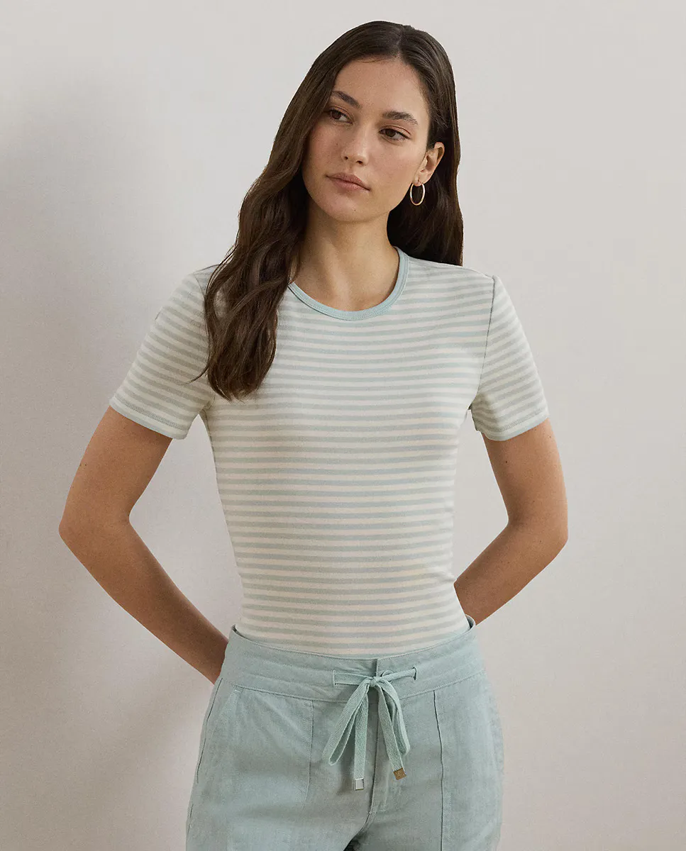 Женская футболка из эластичного хлопка в полоску Lauren Ralph Lauren, светло-голубой
Женская футболка из эластичного хлопка в полоску Lauren Ralph Lauren, светло-голубой