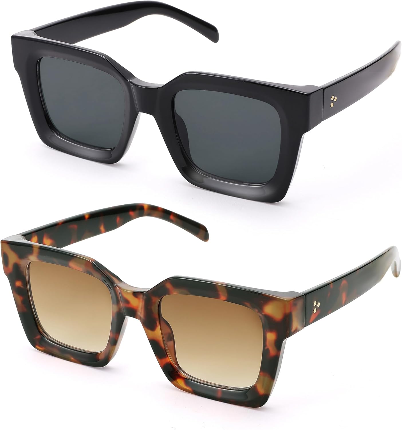 Солнцезащитные очки Hycredi квадратной формы для женщин и мужчин - ретро-очки с массивной прямоугольной оправой и защитой от УФ-излучения UV400, 2pack - (Black/Grey + Leopard/Gradient Brown)
Солнцезащитные очки Hycredi квадратной формы для женщин и мужчин - ретро-очки с массивной прямоугольной оправой и защитой от УФ-излучения UV400, 2pack - (Black/Grey + Leopard/Gradient Brown)
