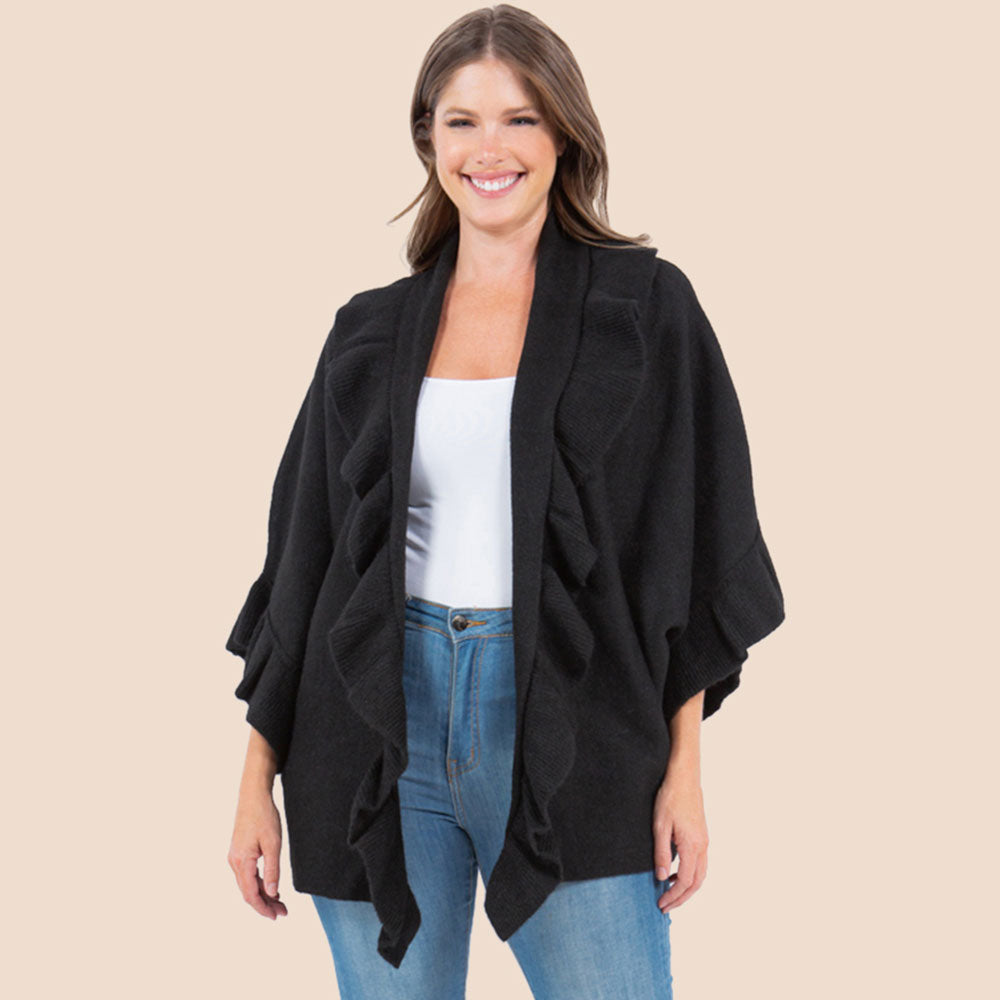 Сплошной пончо-кимоно с рюшами TRUEDAMES, черный
Сплошной пончо-кимоно с рюшами TRUEDAMES, черный
