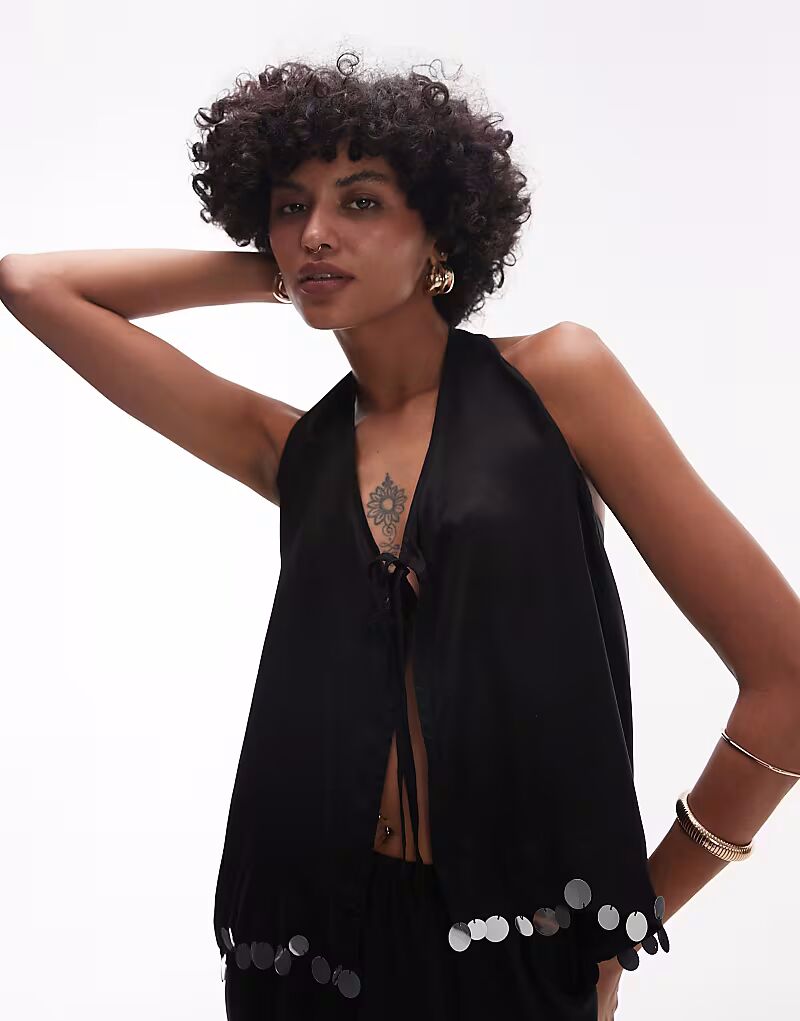 Топ-комбинезон VRG GRL с пайетками и отделкой по краю черного цвета 
Топ-комбинезон VRG GRL с пайетками и отделкой по краю черного цвета