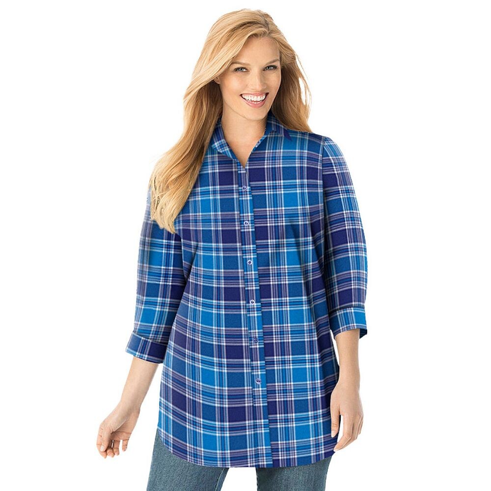 Женщина в женской идеальной рубашке с рукавом три четверти больших размеров Woman Within, цвет Evening Blue Pretty
Женщина в женской идеальной рубашке с рукавом три четверти больших размеров Woman Within, цвет Evening Blue Pretty