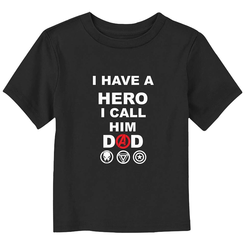 Футболка с рисунком «Мстители, у меня есть герой, я называю его папой», для малышей и малышей Licensed Character, черный