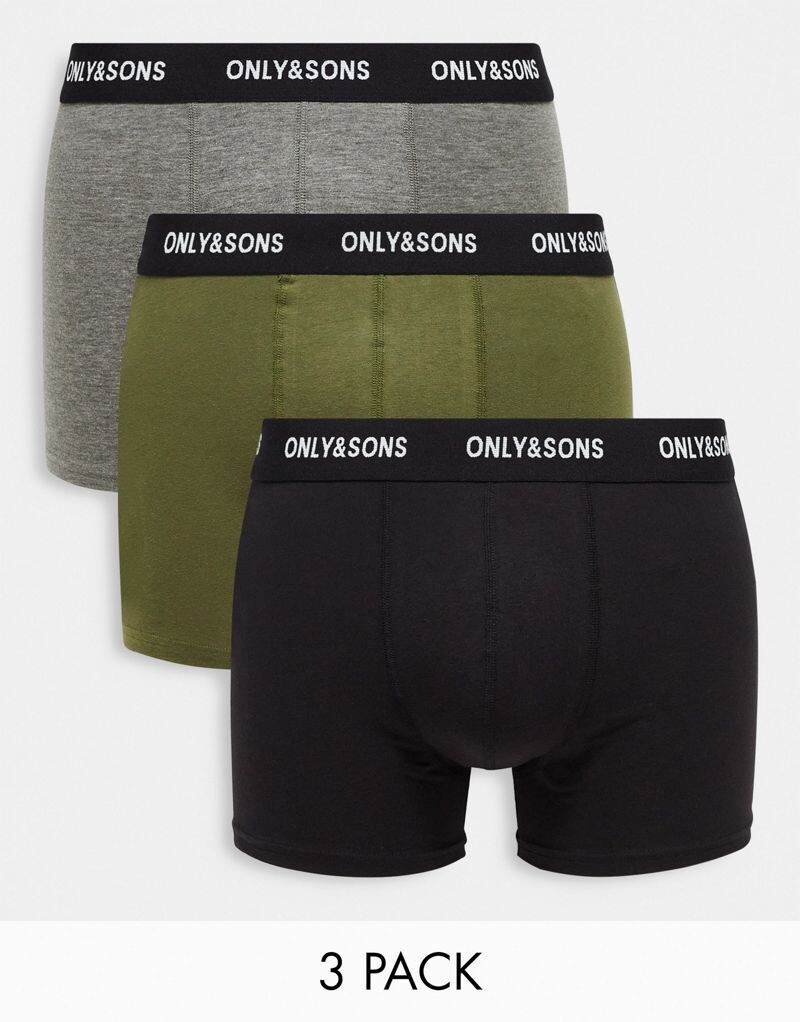Only & Sons – комплект из 3 пар боксеров разных цветов с черной эластичной резинкой на поясе
Only & Sons – комплект из 3 пар боксеров разных цветов с черной эластичной резинкой на поясе