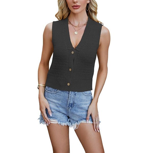 Женский укороченный вязаный жилет с V-образным вырезом и пуговицами Yesfashion, Black
Женский укороченный вязаный жилет с V-образным вырезом и пуговицами Yesfashion, Black