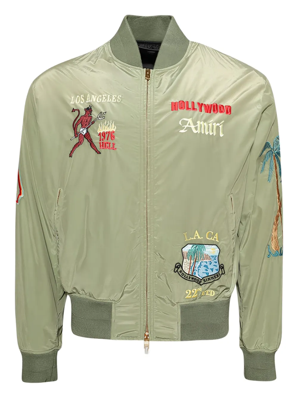 Куртка-бомбер с вышитой молнией спереди AMIRI, зеленый
Куртка-бомбер с вышитой молнией спереди AMIRI, зеленый