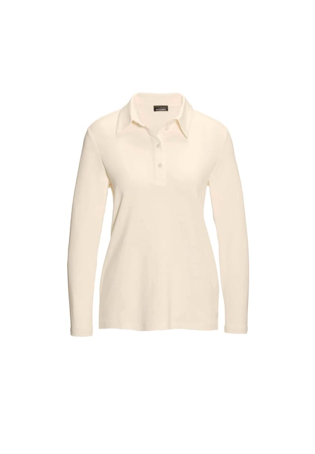 Короткий размер: рубашка-поло с длинными рукавами и декоративной лентой на планке с пуговицами. Goldner, белый
Короткий размер: рубашка-поло с длинными рукавами и декоративной лентой на планке с пуговицами. Goldner, белый