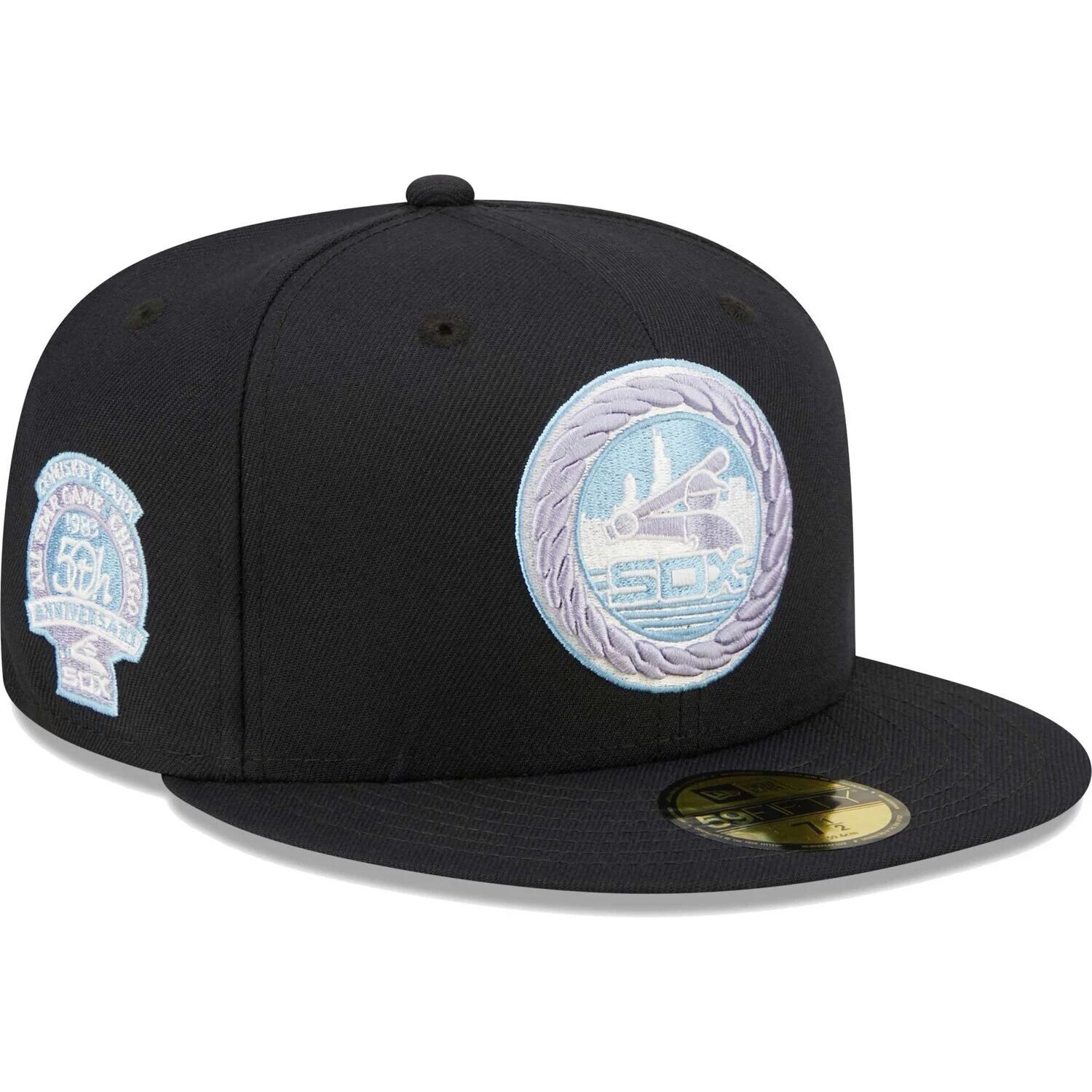Мужская темно-синяя шляпа New Era Chicago White Sox в честь 50-летия Матча всех звезд MLB 1983 года, лавандовая шляпа-комбинезон 59FIFTY
Мужская темно-синяя шляпа New Era Chicago White Sox в честь 50-летия Матча всех звезд MLB 1983 года, лавандовая шляпа-комбинезон 59FIFTY
