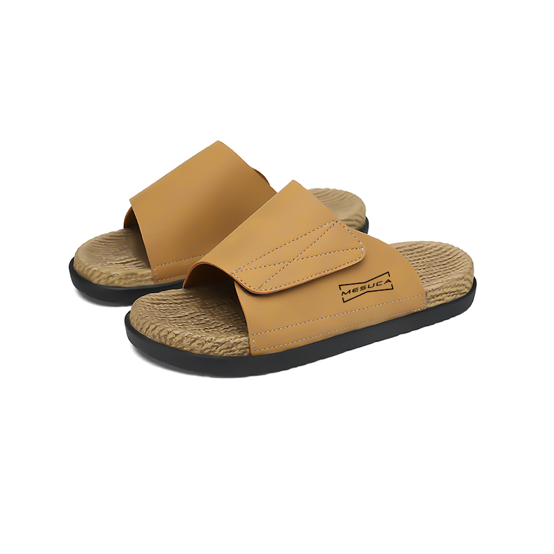 Мужские кожаные тапочки-слайды с шитьем, тихие, устойчивые к запахам и истиранию MESUCA, Khaki 
Мужские кожаные тапочки-слайды с шитьем, тихие, устойчивые к запахам и истиранию MESUCA, Khaki