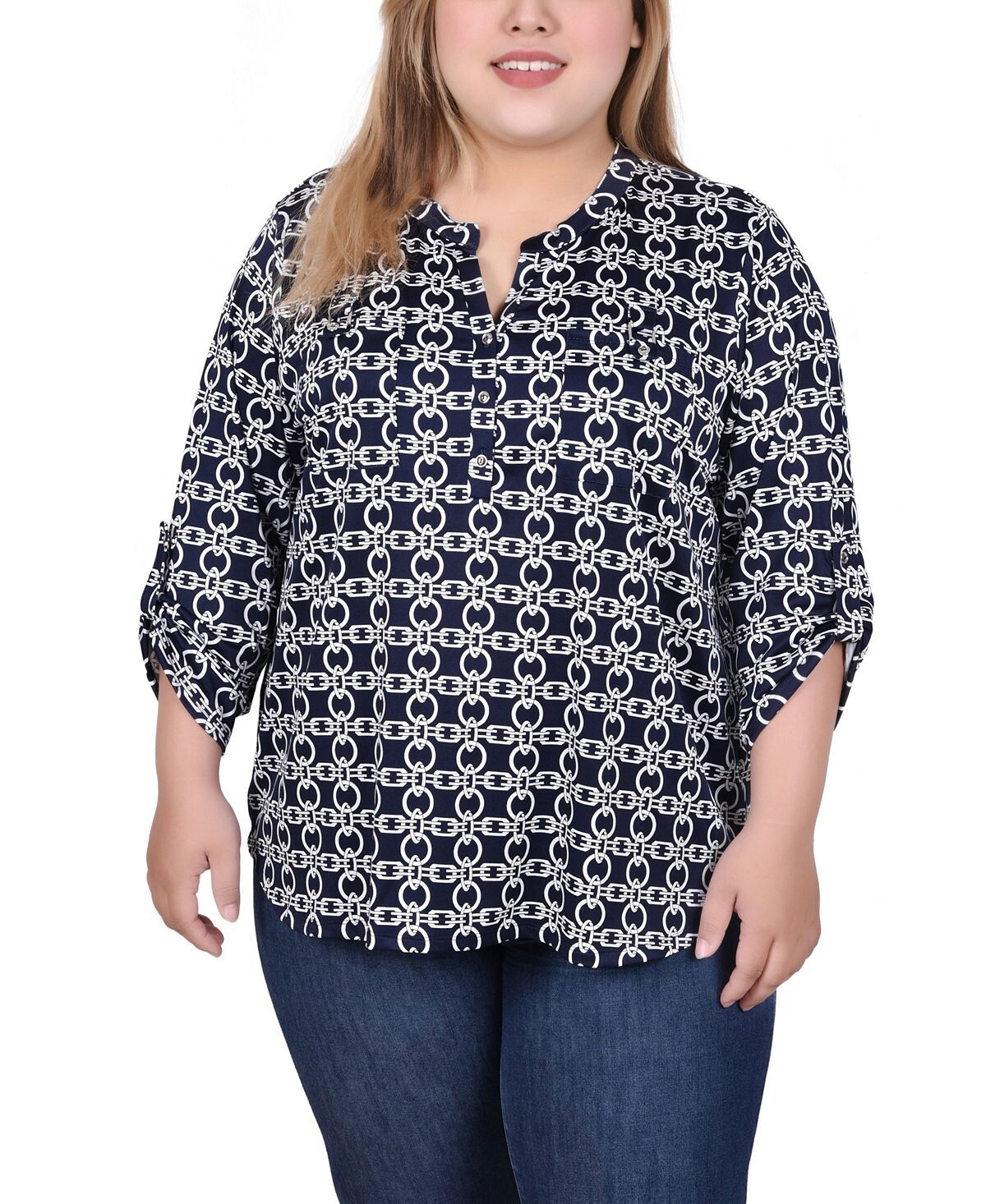 Топ больших размеров с длинными рукавами-хлястиками и карманами NY Collection
Топ больших размеров с длинными рукавами-хлястиками и карманами NY Collection