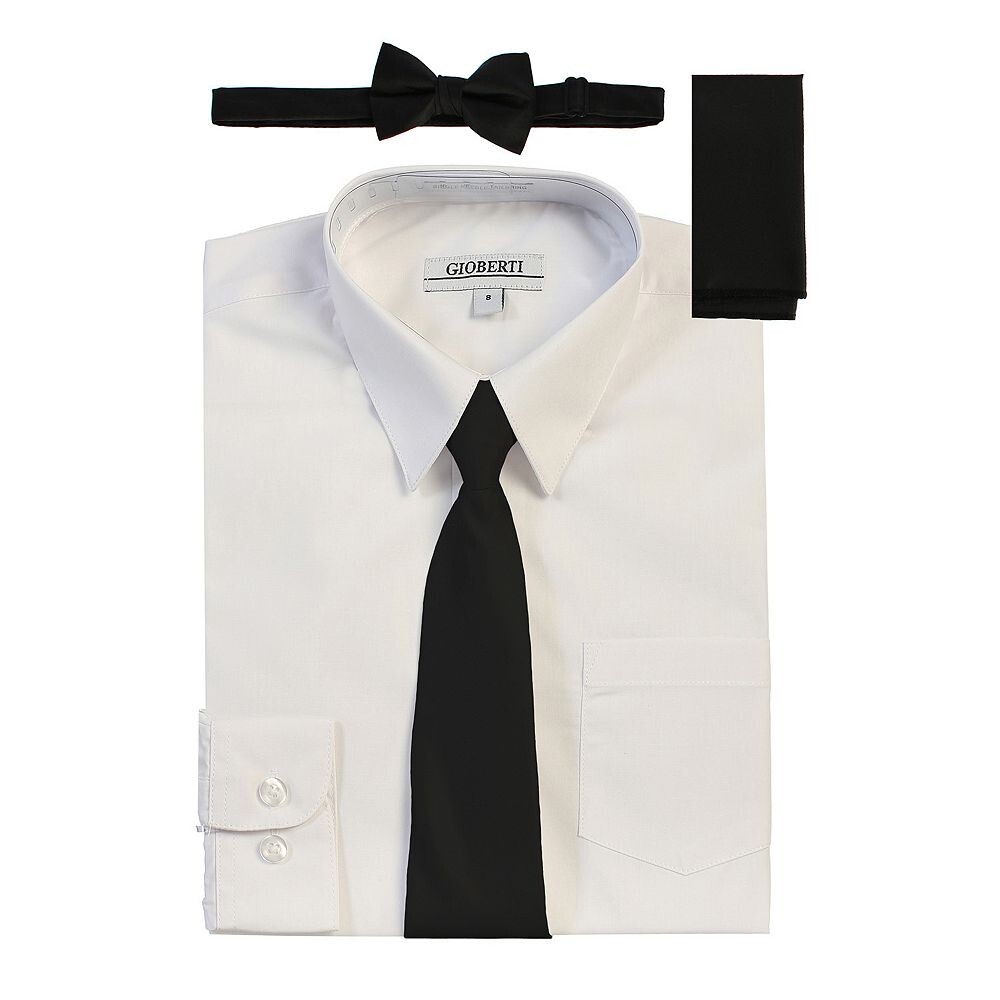 Детская классическая рубашка Gioberti с длинными рукавами + однотонный галстук, галстук-бабочка и носовой платок, цвет White W Black Tie Set
Детская классическая рубашка Gioberti с длинными рукавами + однотонный галстук, галстук-бабочка и носовой платок, цвет White W Black Tie Set