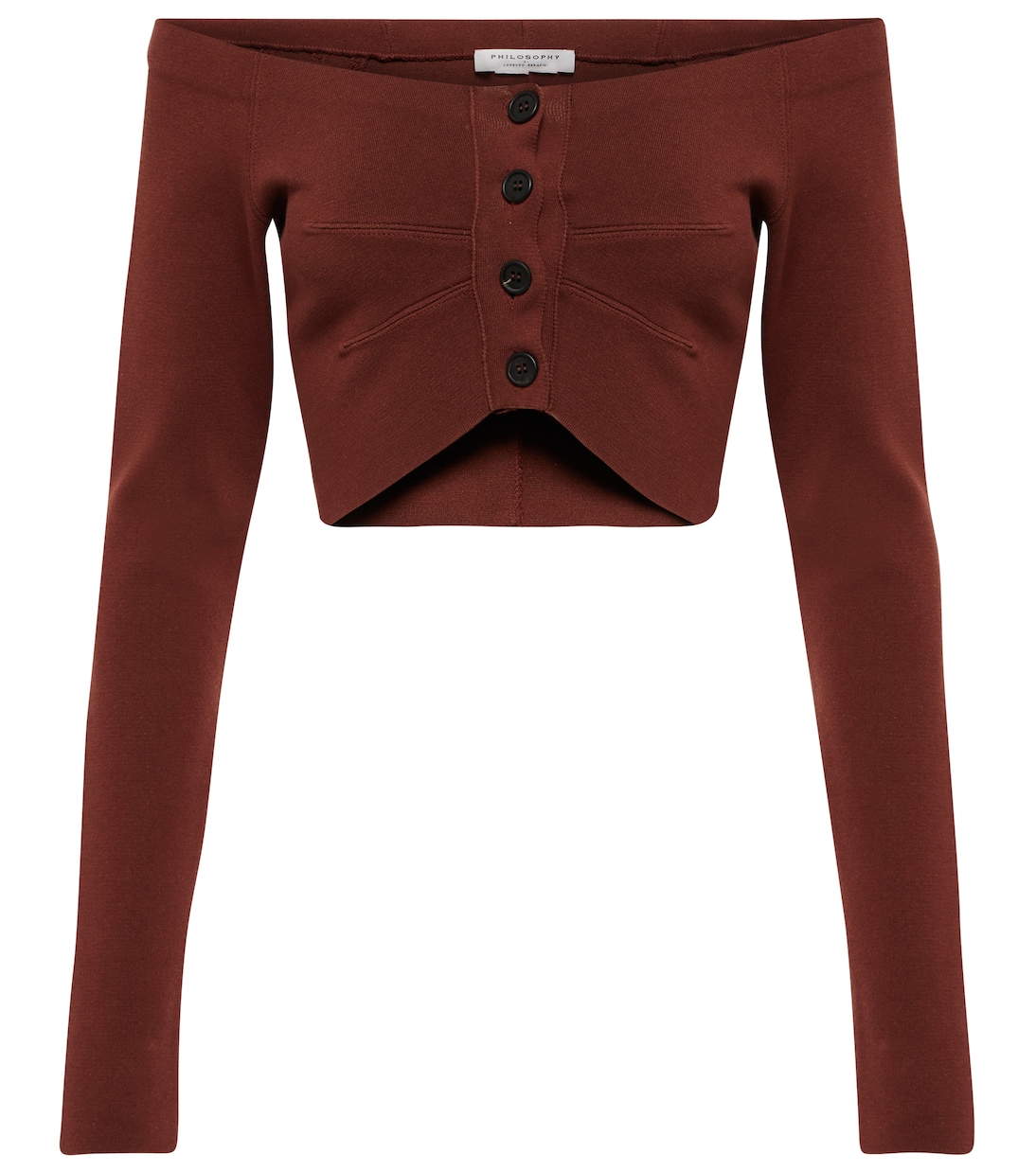 Укороченный топ из хлопка с открытыми плечами Philosophy di Lorenzo Serafini, коричневый
Укороченный топ из хлопка с открытыми плечами Philosophy di Lorenzo Serafini, коричневый