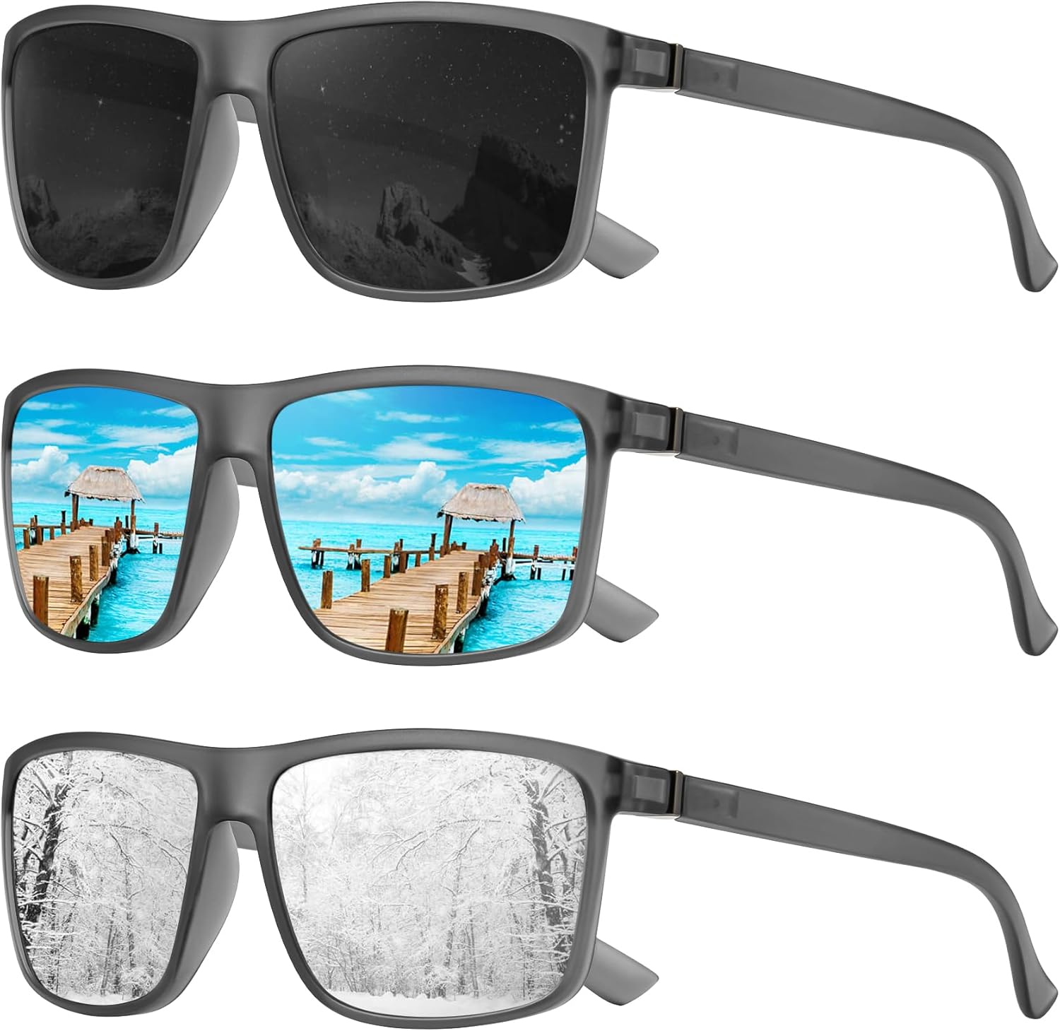 Поляризованные солнцезащитные очки KALIYADI для мужчин и женщин, мужские солнцезащитные очки с защитой от УФ-излучения для вождения, рыбалки, гольфа (3 шт.), (3 Pack) Matte Grey Frame|black/Ice Blue/Silver
Поляризованные солнцезащитные очки KALIYADI для мужчин и женщин, мужские солнцезащитные очки с защитой от УФ-излучения для вождения, рыбалки, гольфа (3 шт.), (3 Pack) Matte Grey Frame|black/Ice Blue/Silver