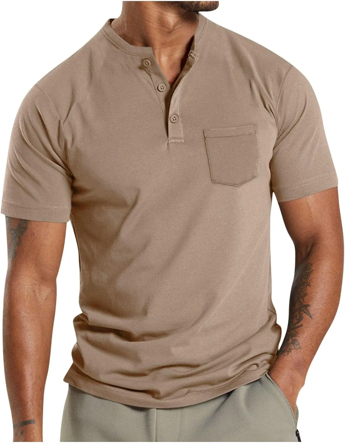 Мужская футболка Slim Fit Henley с коротким рукавом и карманами
Мужская футболка Slim Fit Henley с коротким рукавом и карманами