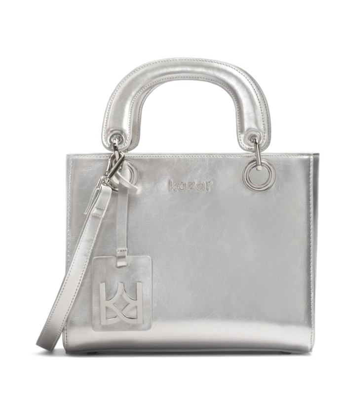Серебряная жесткая сумочка с ручками Kazar, серый 
Серебряная жесткая сумочка с ручками Kazar, серый