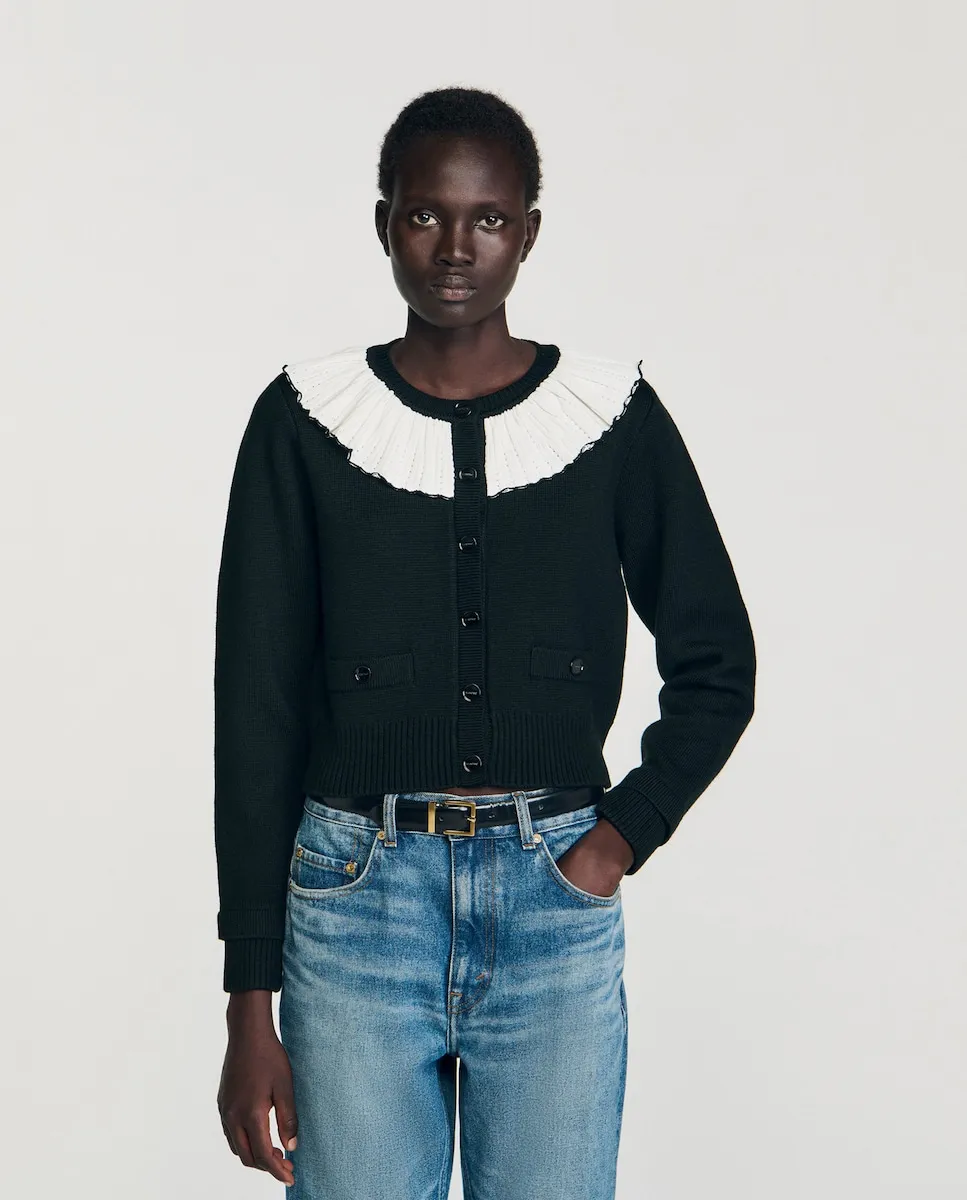 Женский кардиган с контрастным воротником Sandro, черный
Женский кардиган с контрастным воротником Sandro, черный