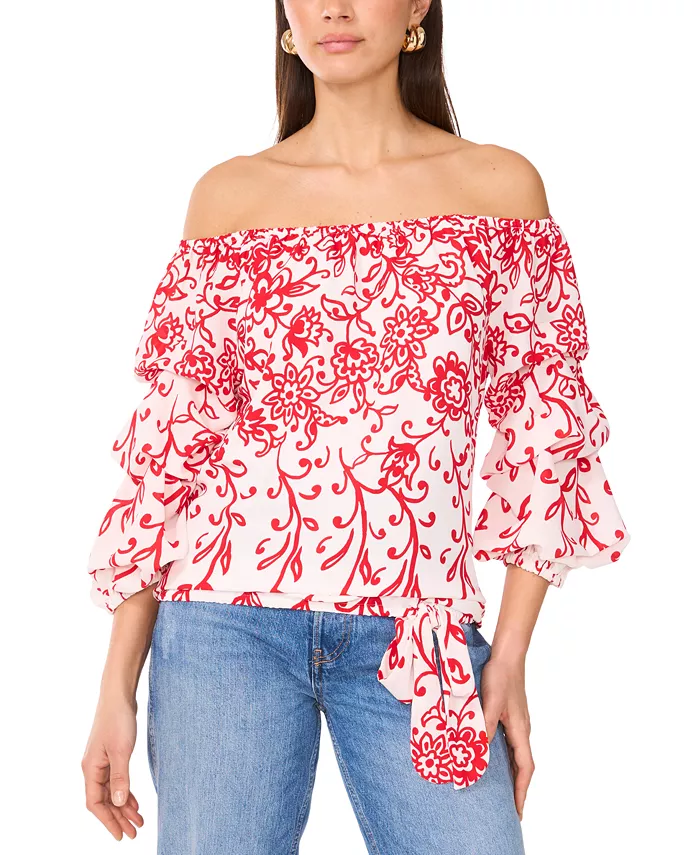 Женская блузка с цветочным принтом, с открытыми плечами, рукавами-пузырь и завязками спереди Vince Camuto, красный
Женская блузка с цветочным принтом, с открытыми плечами, рукавами-пузырь и завязками спереди Vince Camuto, красный