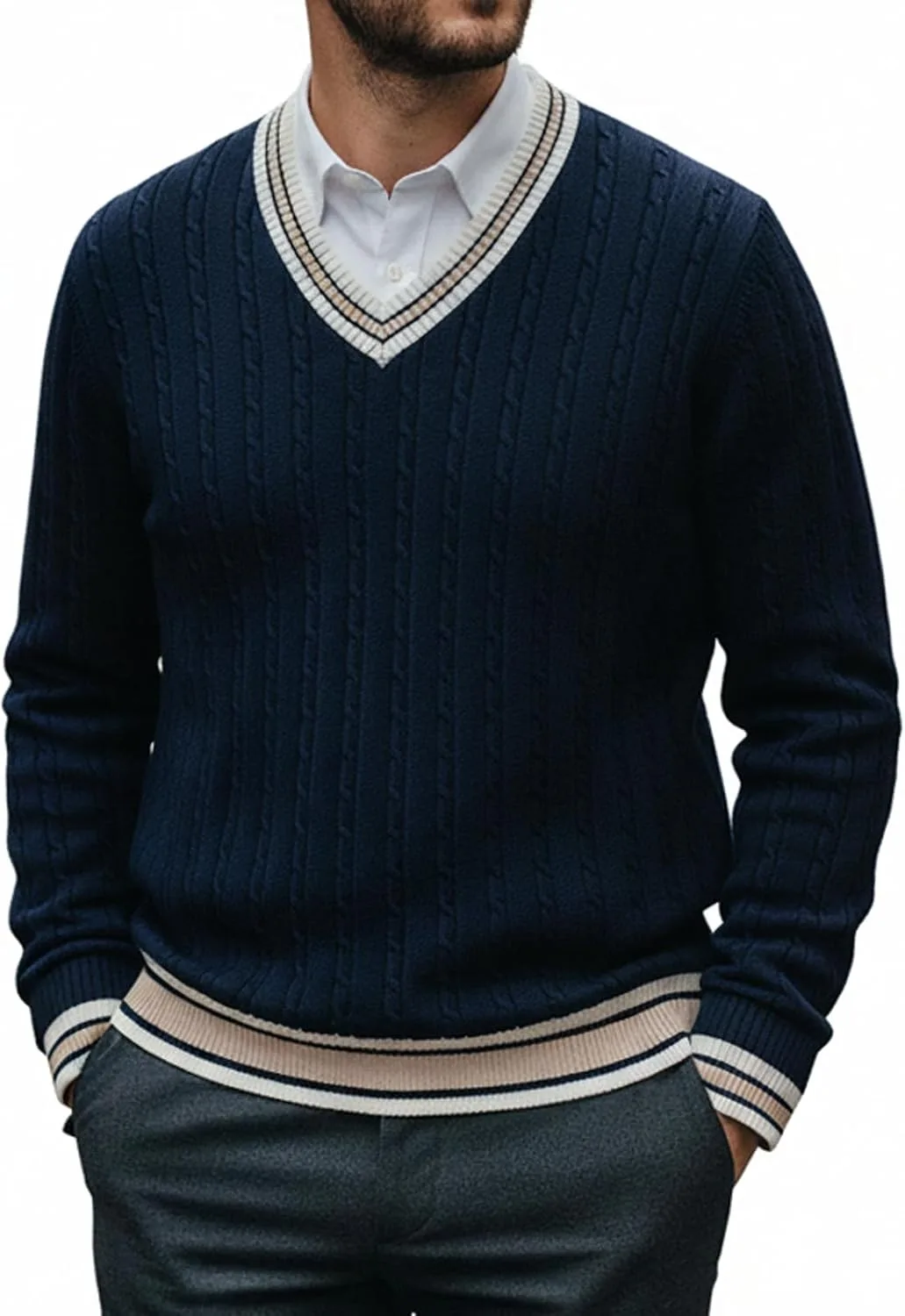 Мужской свитер с V-образным вырезом и косой вязкой yoomens
Мужской свитер с V-образным вырезом и косой вязкой yoomens