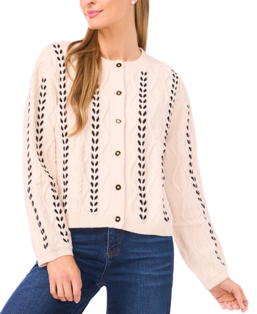 Женский кардиган с круглым вырезом и косами CeCe, Snow Cream
Женский кардиган с круглым вырезом и косами CeCe, Snow Cream