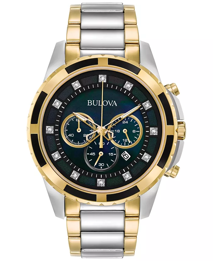 Мужские часы Chronograph с бриллиантовыми вставками, двухцветный браслет из нержавеющей стали, 44 мм, модель 98D132 Bulova
Мужские часы Chronograph с бриллиантовыми вставками, двухцветный браслет из нержавеющей стали, 44 мм, модель 98D132 Bulova