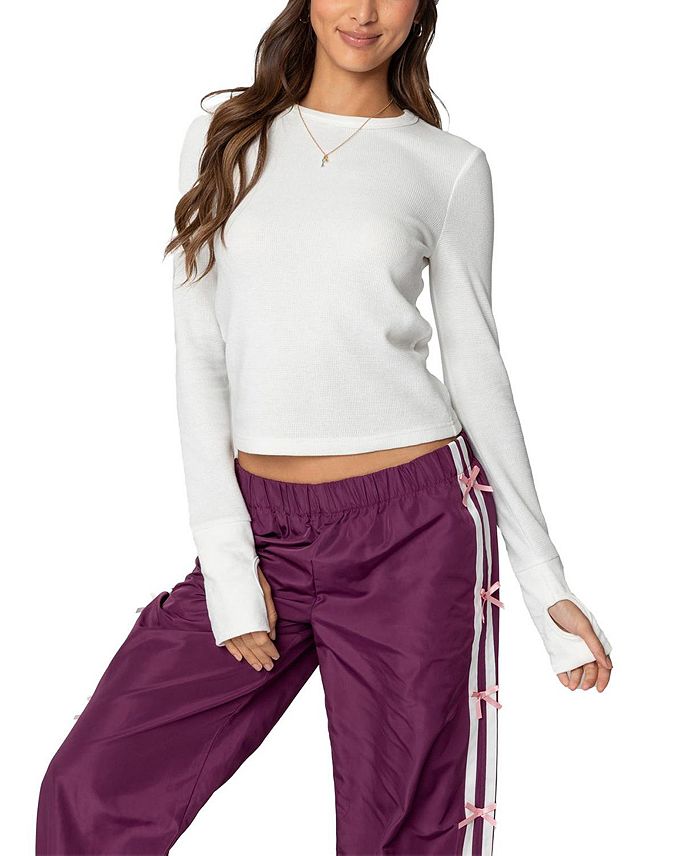 Футболка с длинным рукавом из вафельной ткани Edikted, белый 
Футболка с длинным рукавом из вафельной ткани Edikted, белый