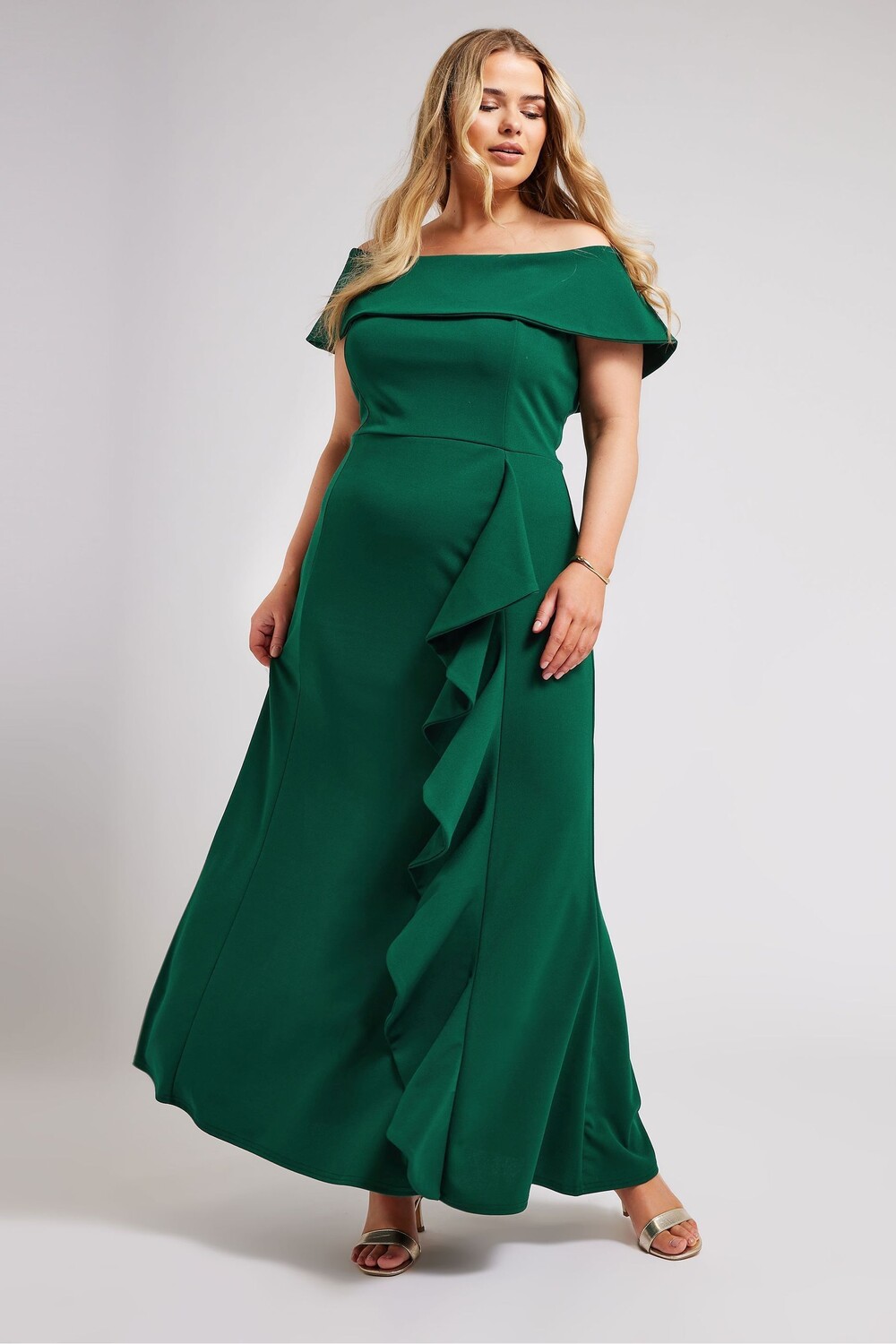 Платье макси London с оборками и бардо Yours, зеленый 
Платье макси London с оборками и бардо Yours, зеленый