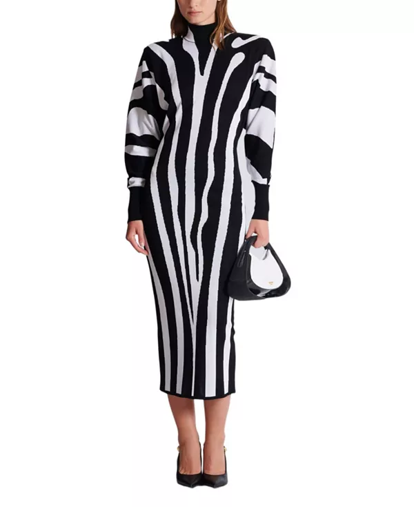 Длинное вязаное платье с зебровой интарсией Balmain, черный
Длинное вязаное платье с зебровой интарсией Balmain, черный