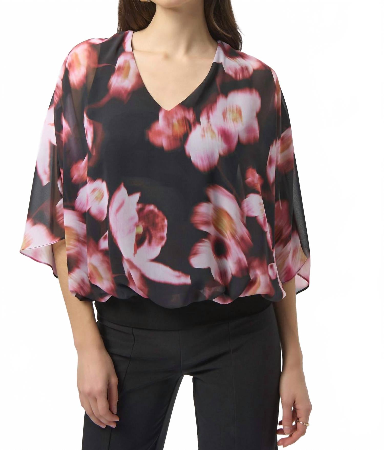 Joseph Ribkoff Топ свободного кроя из шифона и шелковистого трикотажа с цветочным принтом, черный с разноцветными вставками
Joseph Ribkoff Топ свободного кроя из шифона и шелковистого трикотажа с цветочным принтом, черный с разноцветными вставками