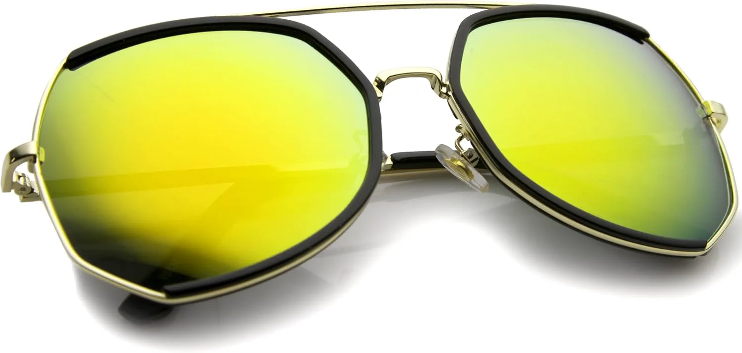 Женские модные солнцезащитные очки zeroUV с золотистой металлической перекладиной и зеркальными линзами, увеличенного размера, 64 мм, Black-gold / Yellow Mirror
Женские модные солнцезащитные очки zeroUV с золотистой металлической перекладиной и зеркальными линзами, увеличенного размера, 64 мм, Black-gold / Yellow Mirror