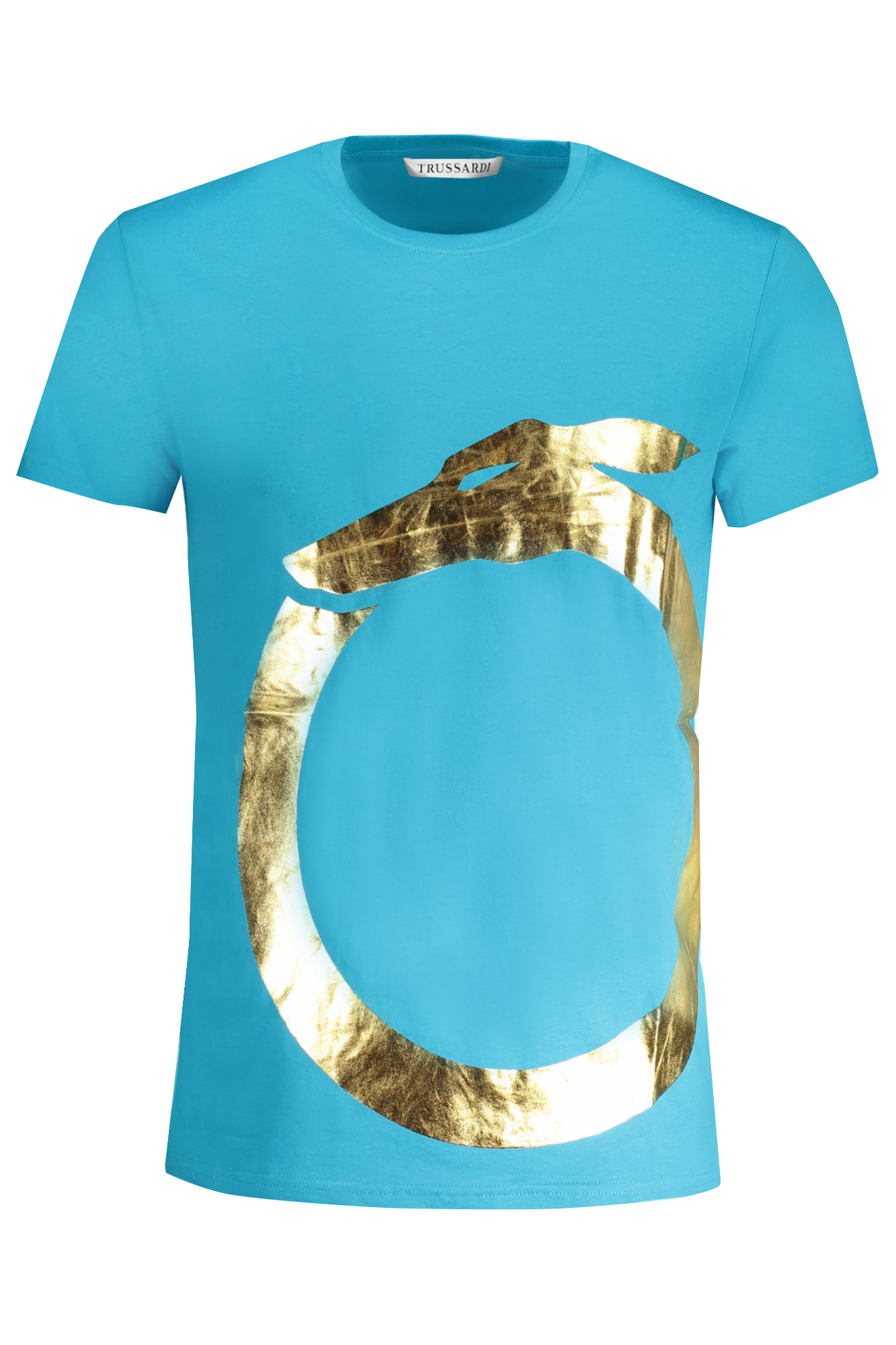 Мужская футболка Trussardi хлопковая с золотым принтом, голубой
Мужская футболка Trussardi хлопковая с золотым принтом, голубой