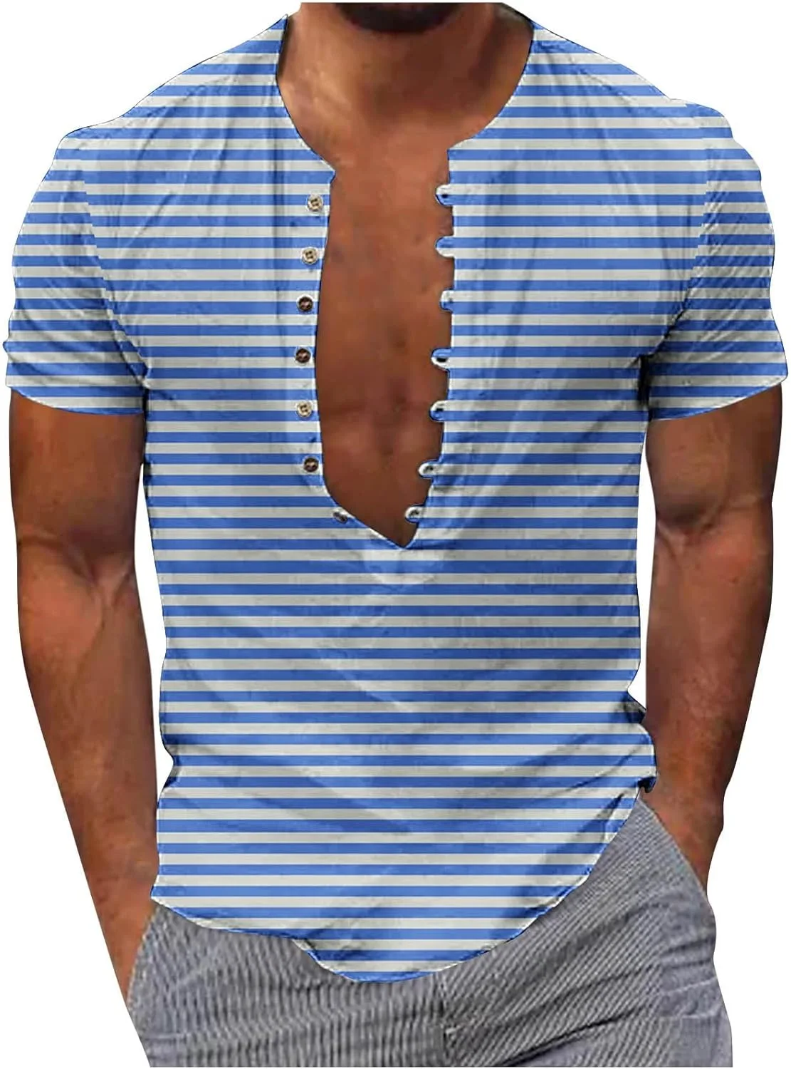 Мужская футболка henley с коротким рукавом и v-образным вырезом, slim fit, в полоску QUNPIU
Мужская футболка henley с коротким рукавом и v-образным вырезом, slim fit, в полоску QUNPIU