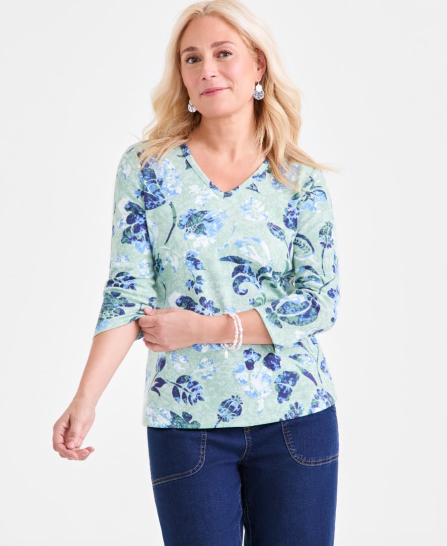 Женская трикотажная блузка с принтом, рукавами 3/4 и V-образным вырезом Style & Co, Calm Mint Combo
Женская трикотажная блузка с принтом, рукавами 3/4 и V-образным вырезом Style & Co, Calm Mint Combo