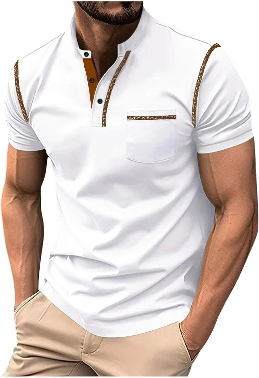 Мужская футболка с коротким рукавом slim fit и четвертью пуговиц
Мужская футболка с коротким рукавом slim fit и четвертью пуговиц