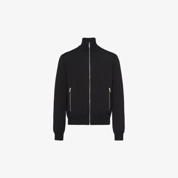 Двусторонняя куртка из шерсти и нейлона с фирменной бляшкой Prada, черный 
Двусторонняя куртка из шерсти и нейлона с фирменной бляшкой Prada, черный