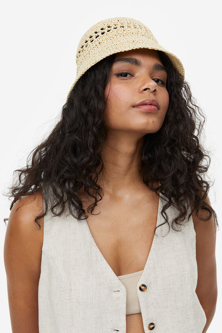 Соломенная шляпа-ведро H&M, бежевый 
Соломенная шляпа-ведро H&M, бежевый
