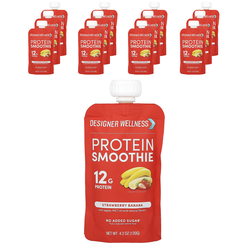 Designer Wellness, протеиновый смузи, клубника и банан, 12 пакетиков по 120 г (4,2 унции)
Designer Wellness, протеиновый смузи, клубника и банан, 12 пакетиков по 120 г (4,2 унции)