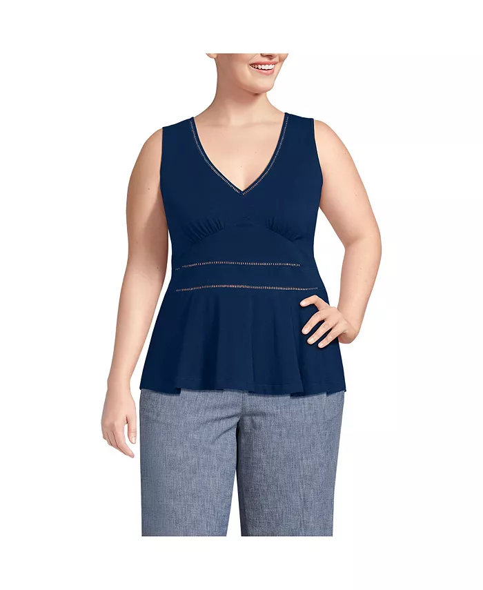 Легкий трикотажный топ с баской и V-образным вырезом больших размеров Lands' End, синий
Легкий трикотажный топ с баской и V-образным вырезом больших размеров Lands' End, синий