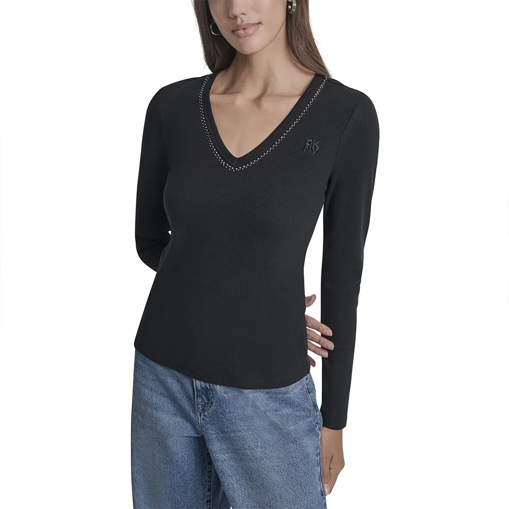 Футболка DKNY Rhinestone Long Sleeve V Neck, черный
Футболка DKNY Rhinestone Long Sleeve V Neck, черный