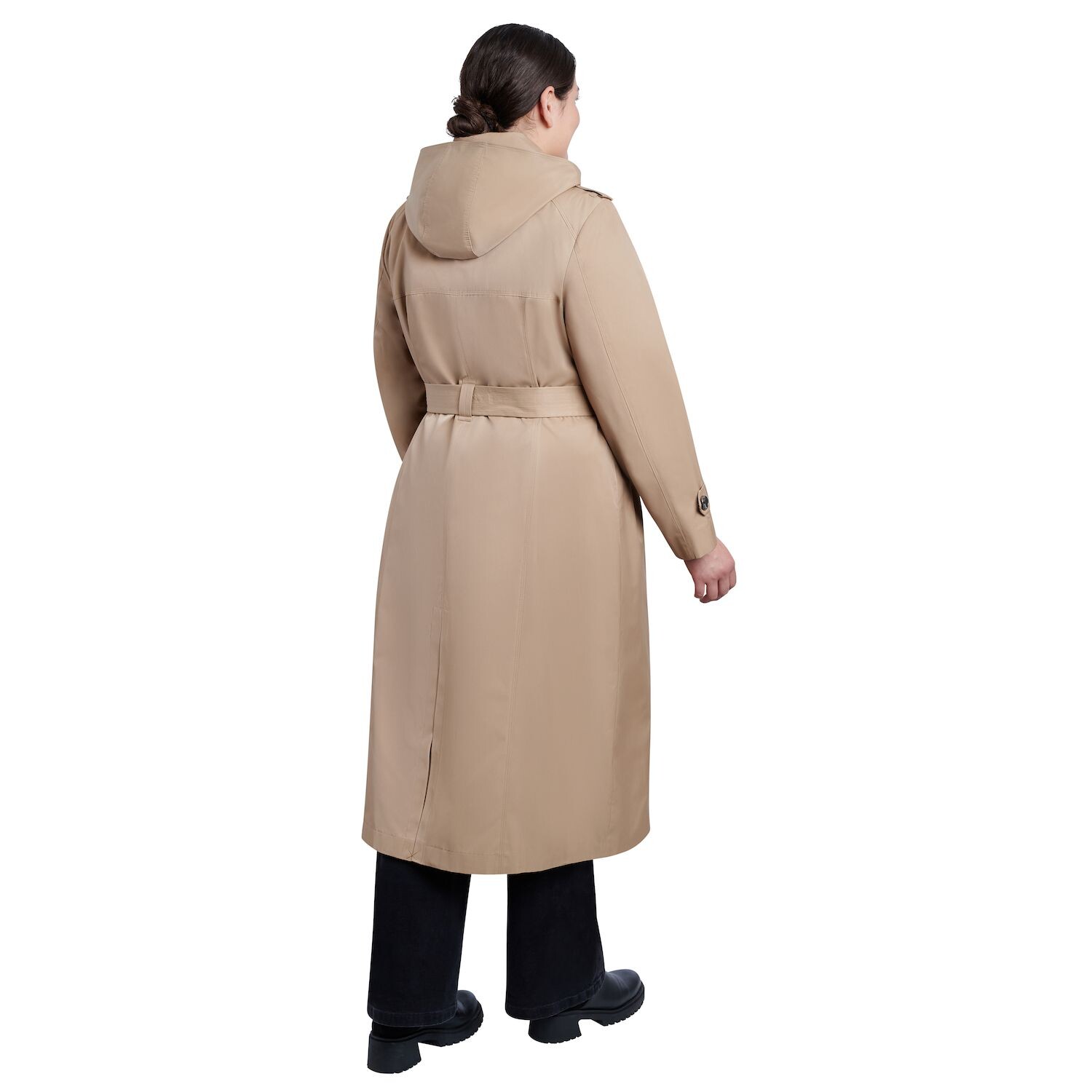 Плюс размер London Туманный длинный плащ с капюшоном London Fog, Серый, Плюс размер London Туманный длинный плащ с капюшоном London Fog