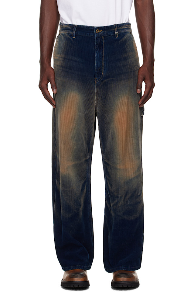 Винтажные брюки из вельвета с эффектом потертости We11Done, синий 
Винтажные брюки из вельвета с эффектом потертости We11Done, синий