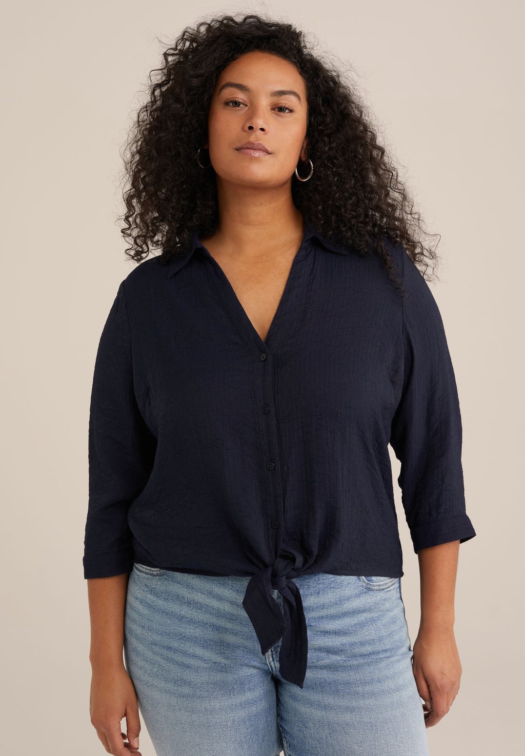 Блузка на пуговицах STRETCH WE Fashion, темно-синий 
Блузка на пуговицах STRETCH WE Fashion, темно-синий