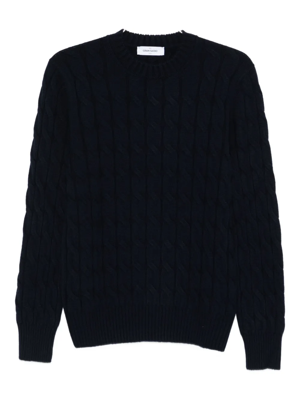 Свитер с круглым вырезом, связанный косами Gran Sasso, синий
Свитер с круглым вырезом, связанный косами Gran Sasso, синий