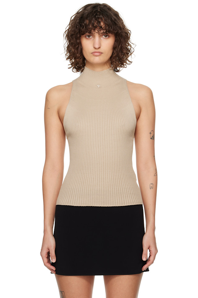 Рибленый топ с высоким воротником Courrèges, цвет cappuccino 
Рибленый топ с высоким воротником Courrèges, цвет cappuccino