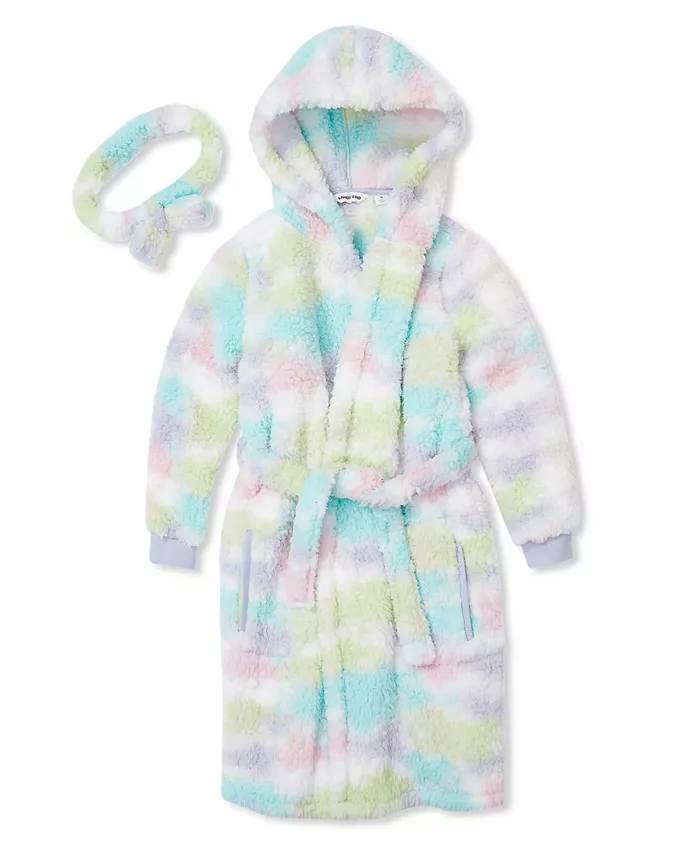 Детский плюшевый халат с капюшоном и повязкой на голову из ворса Lands' End, мультиколор