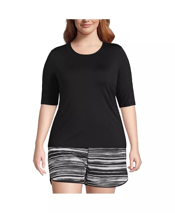 Плюс размер с круглым вырезом Rash Guard UPF 50 Солнцезащитная футболка для плавания Lands' End, черный