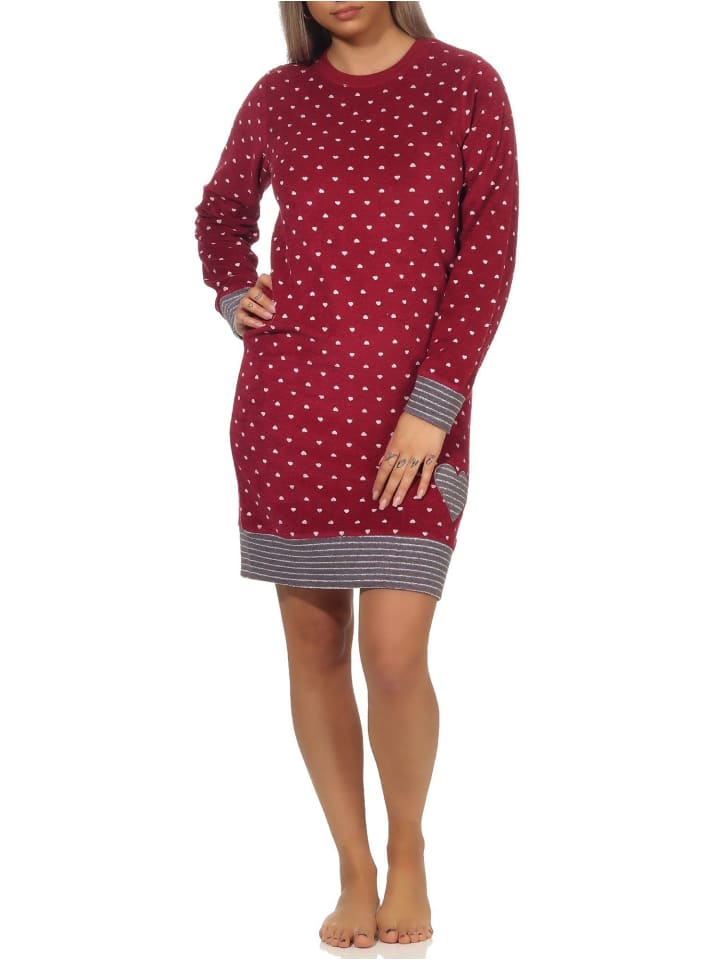 NORMANN Ночная рубашка из махровой ткани, с длинными рукавами, манжетами, в горошек, красного цвета
NORMANN Ночная рубашка из махровой ткани, с длинными рукавами, манжетами, в горошек, красного цвета