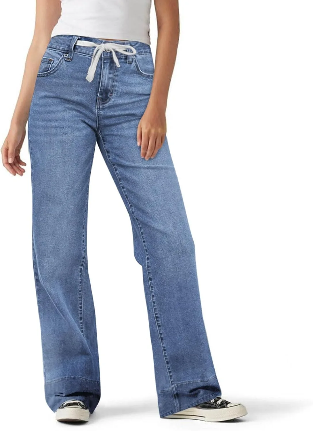 Прямые джинсы для женщин с высокой талией и регулируемым поясом
Прямые джинсы для женщин с высокой талией и регулируемым поясом