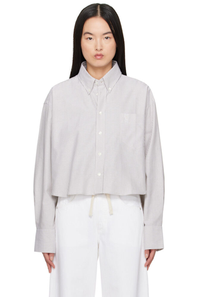 Укороченная рубашка свободного покроя из хлопка цвета хаки и белого цвета AMI Paris
Укороченная рубашка свободного покроя из хлопка цвета хаки и белого цвета AMI Paris