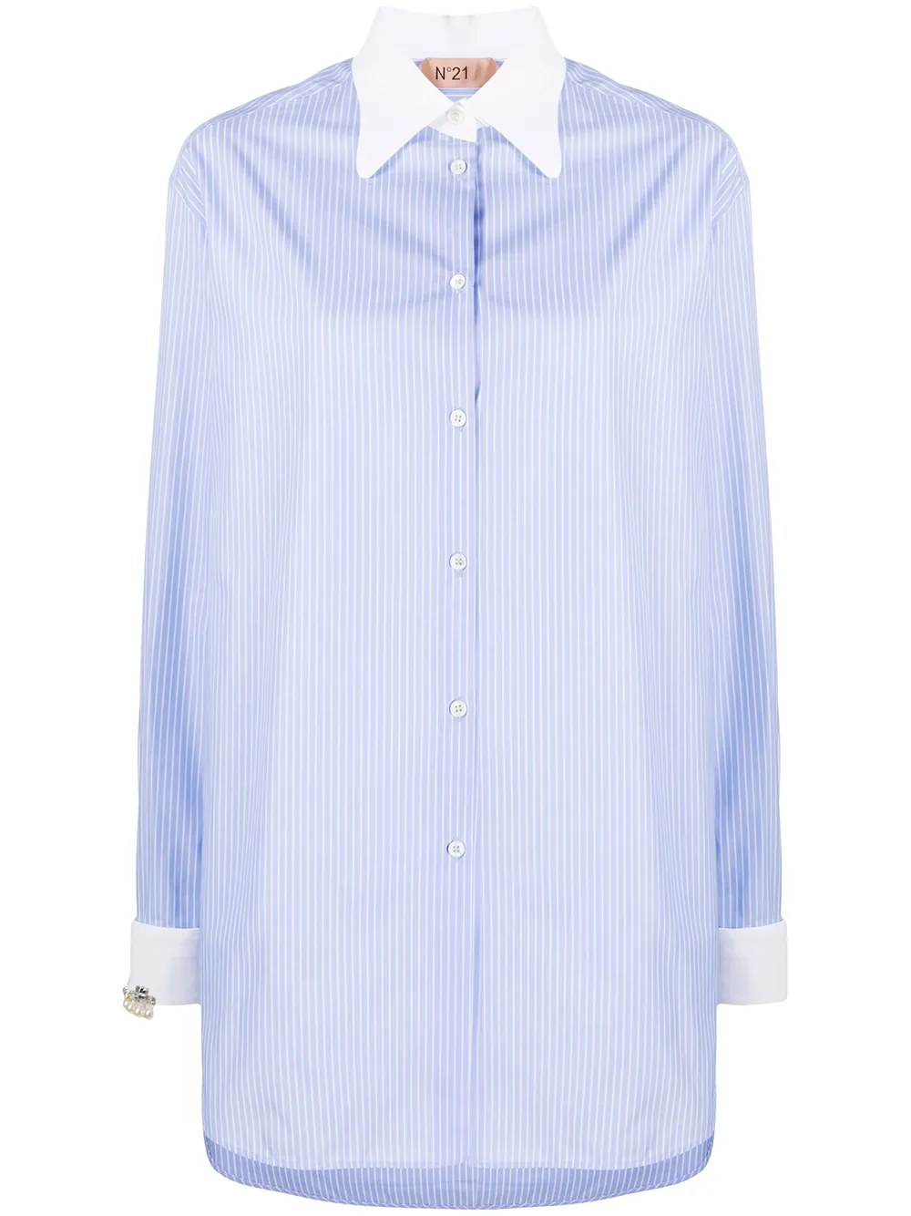 Удлиненная рубашка в тонкую полоску Nº21, синий
Удлиненная рубашка в тонкую полоску Nº21, синий